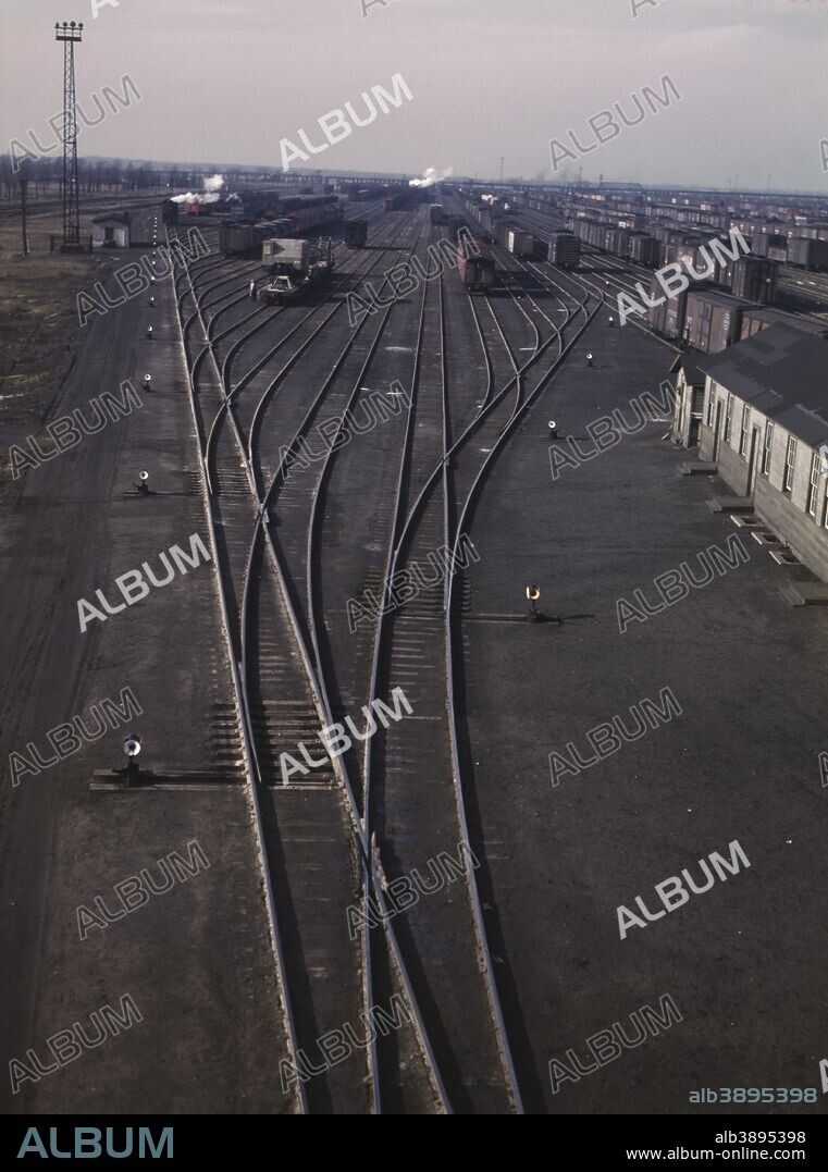 December 1942 - General view of one of the Chicago and Northwestern railroad yards, Chicago, Illinois.