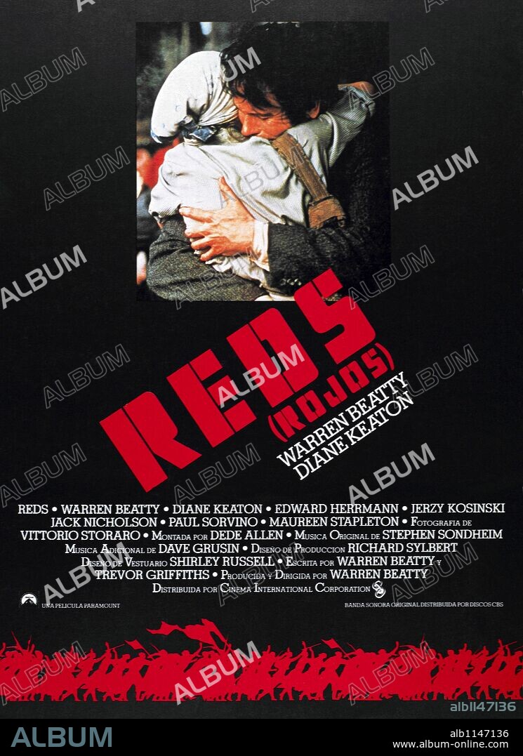 Poster of REDS, 1981, directed by WARREN BEATTY. Copyright PARAMOUNT PICTURES.