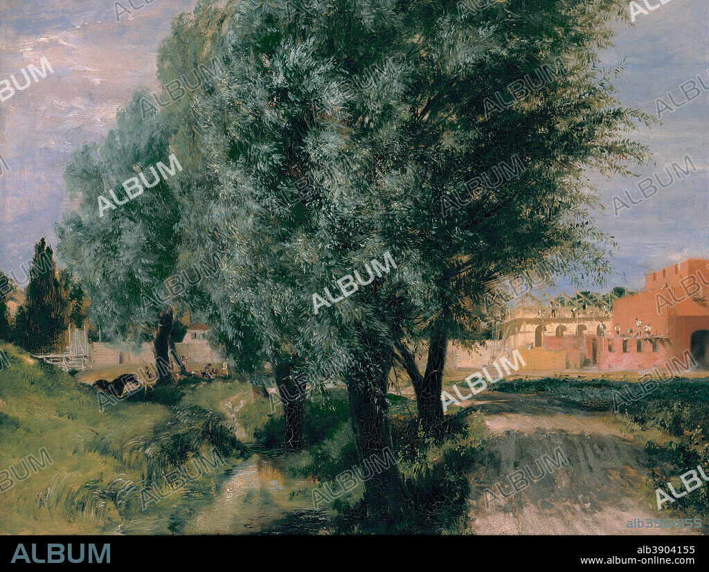 ADOLPH VON MENZEL. Bauplatz mit Weiden / Building Site with Willows. Date/Period: 1846. Painting. Oil on canvas. Height: 41 cm (16.1 in); Width: 55 cm (21.6 in).