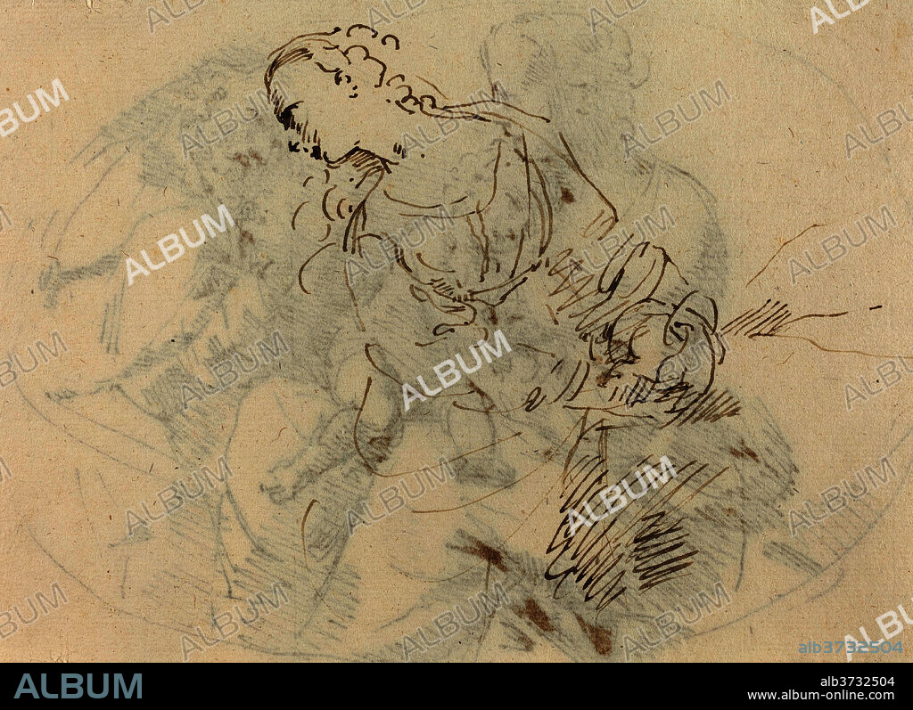 ATTRIBUTED TO DONATO CRETI. Female Figure (Penitent Magdalene?) [verso]. Dimensions: sight size: 13.2 x 18.6 cm (5 3/16 x 7 5/16 in.)  sheet: 14.9 x 20.7 cm (5 7/8 x 8 1/8 in.). Medium: pen and brown ink on laid paper.