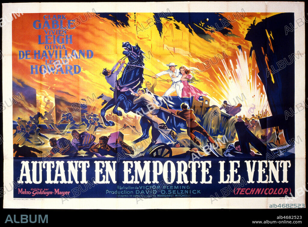 'Autant en emporte le vent' Affiche du film realise en 1939 par Victor FLEMING (1883-1949) d'apres Margaret MITCHELL (1900-1949) avec Clark GABLE (1901-1960), Vivian LEIGH (1913-1967). Credit : Coll. Perron/KHARBINE-TAPABOR.