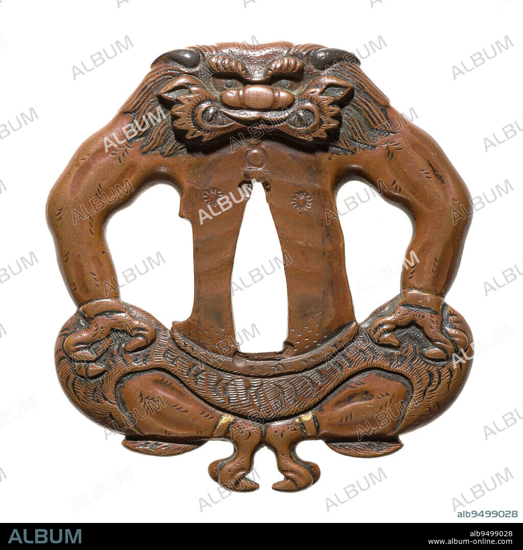 Demon sitting on his toes, 18th-19th century, Nara Masayoshi, Japanese, 2 3/4 x 2 1/2 in. (6.99 x 6.4 cm), Copper with gold decoration, Japan, 18th-19th century.