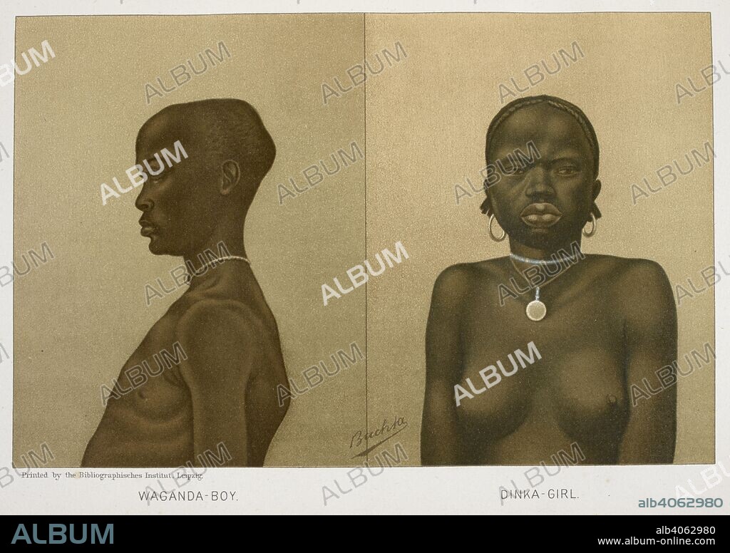 FRIEDRICH RATZELL. A Waganda boy and a Dinka girl. The history of mankind / Trans from the second German edited by A. J. Butler. v. 3, 1898. [S.l.] : Macmillan, 1896-1898. Source: 572*3343* vol III, plate opposite f.2. Language: English.
