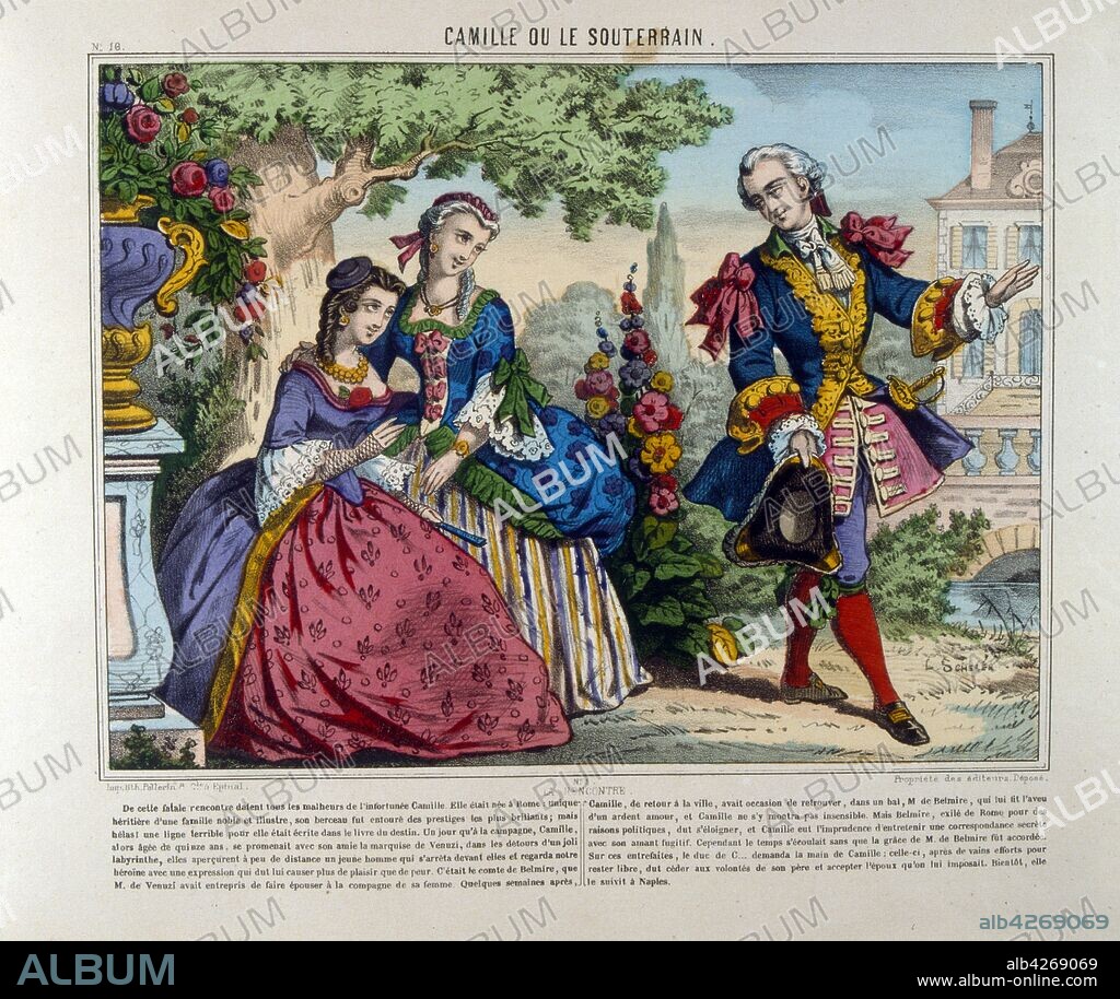 Gravure Epinal, Pellerin. 'Camille Ou Le Souterrain' Lithograph 1830. Camille Ou Le Souterrain was a lyrical drama in three acts and prose, music Nicolas Dalayrac booklet Benoit-Joseph Marsollier, from the novel Adele and Theodore of M me  de Genlis , created in 1791.