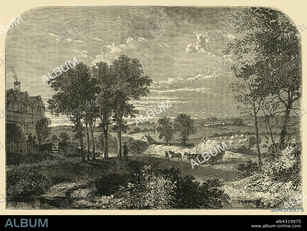 'View from "Moll King's House", Hampstead, in 1760', (c1876). Moll King (1696-1747) owned King's Coffeehouse with her husband Tom King and allegedly worked in the sex trade and as a pickpocket. She died in her house on Haverstock Hill. From "Old and New London: A Narrative of Its History, Its People, and Its Places. The Western and Northern Studies", by Edward Walford. [Cassell, Petter, Galpin & Co., London, Paris & New York].