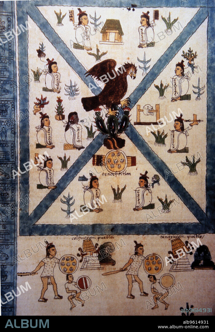 Detail of Mendoza or Mendocino Codex (15th century), depicting the founding of Tenochtitlan.