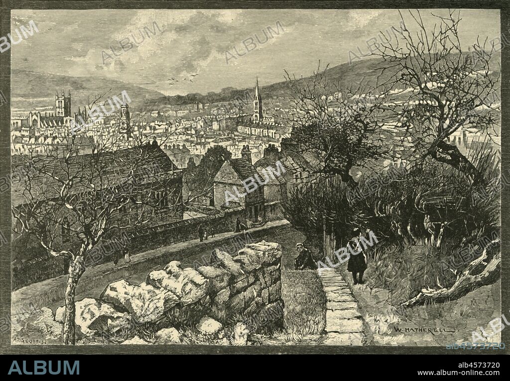 'Bath, from Beechen Cliff', 1898. Bath is the largest city in the county of Somerset, England, known for its Roman-built baths. From "Our Own Country, Volume VI". [Cassell and Company, Limited, London, Paris & Melbourne, 1898].