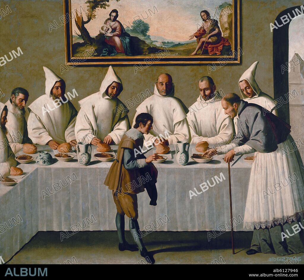 FRANCISCO DE ZURBARAN. SAN HUGO EN EL REFECTORIO DE LOS CARTUJOS - HACIA 1655 - O/L - 267x320 - BARROCO ESPAÑOL.