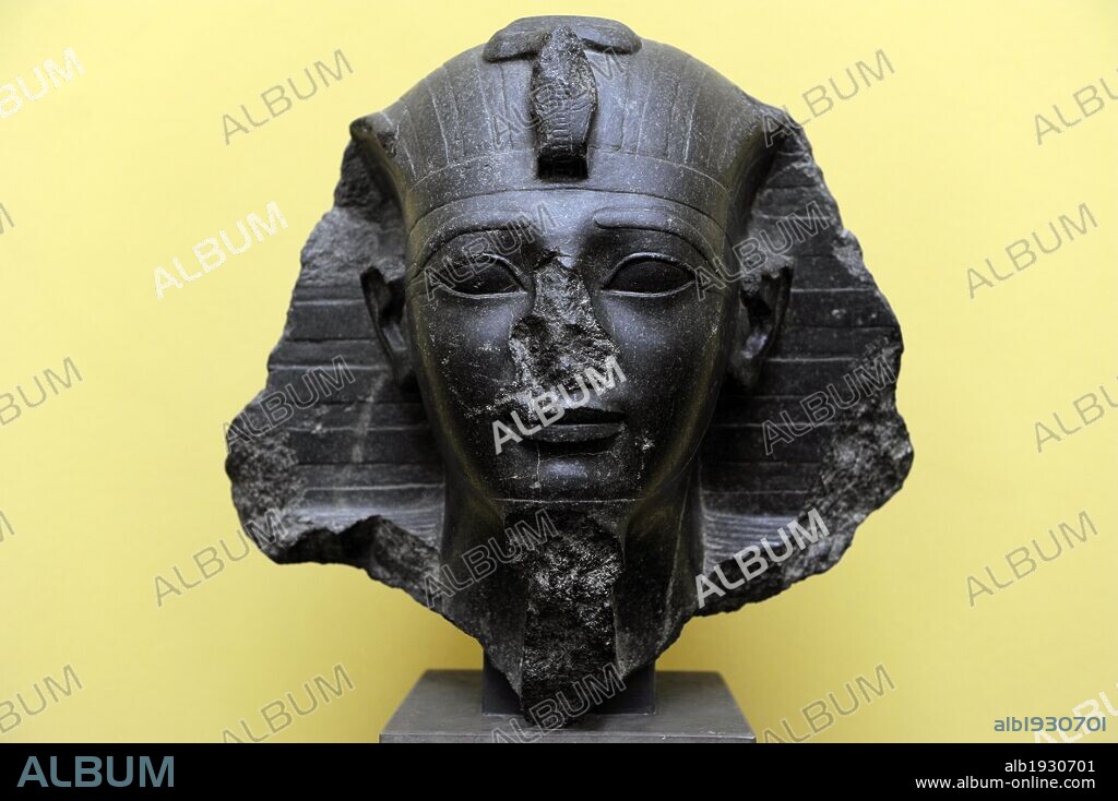 Amenhotep II or Amenophis II. Seventh Pharaoh of the 18th dynasty of Egypt. His reign is usually dated from 1427 to 1401 BC. New Kingdom. Bust. Diorite. C. 1439-1413 B.C. Carlsberg Glyptotek Museum. Copenhagen. Denmark.