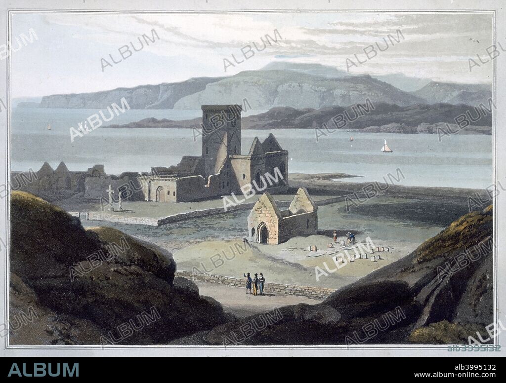 'The Cathedral at Iona', Argyll and Bute, Scotland, 1817. Iona is considered to be the place from which Christianity spread to Scotland after St Columba founded a monastery on the island in 563. By the 13th century it had become a Benedictine monastery, but was closed after the Reformation. From A Voyage Around Great Britain Undertaken between the Years 1814 and 1825 by William Daniell.