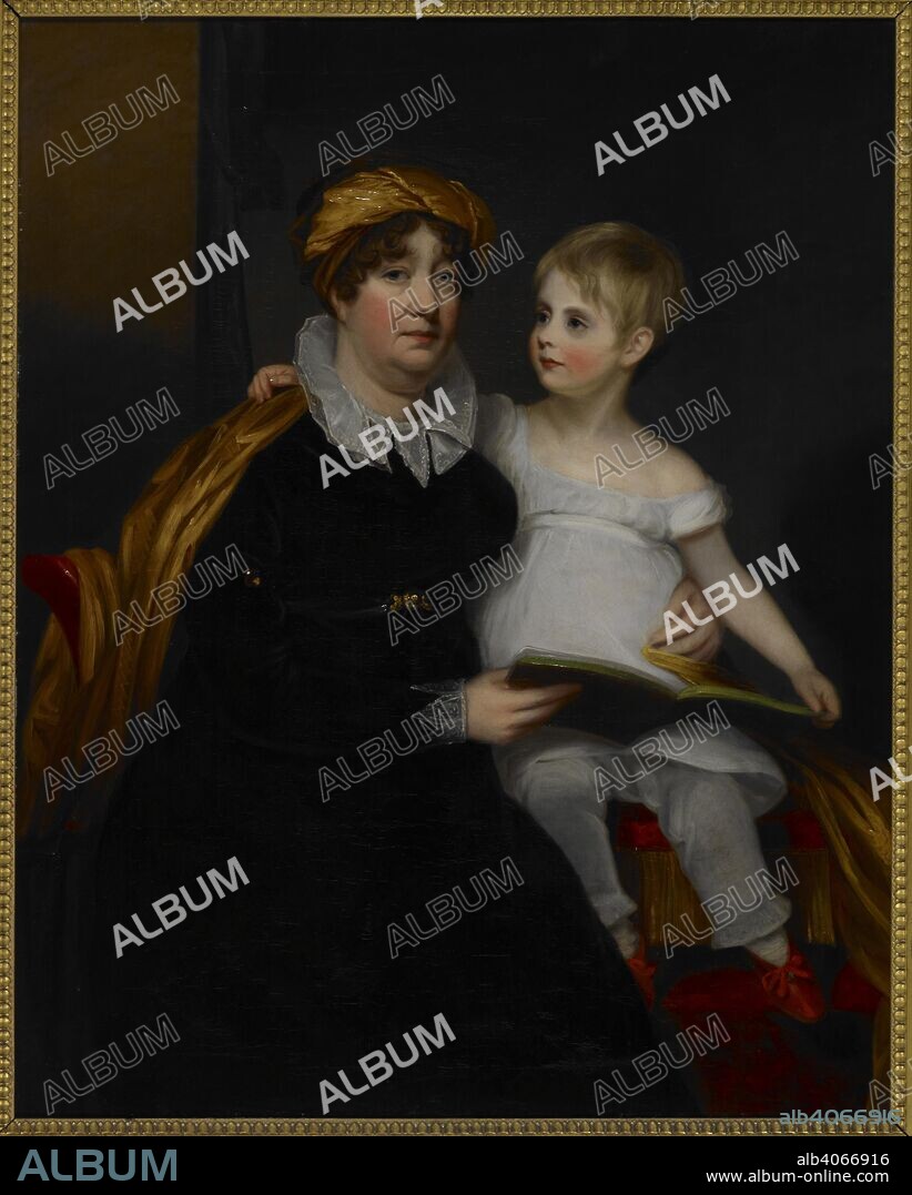 ANON. Lady Susannah Selina Sophia Metcalfe (1756-1815) wth her young son, Charles Metcalfe (1785-1846), c.1790. Three quarter length, dressed in a black dress and a gold shawl and turban, she is seated with the young Charles Metcalfe on her knee. The child is dressed in a white shirt and trousers. Mother and child are together holding an open book. c. 1790. Oil painting. 50.5 by 40 ins (128 by 102 cms). Source: Foster 835.