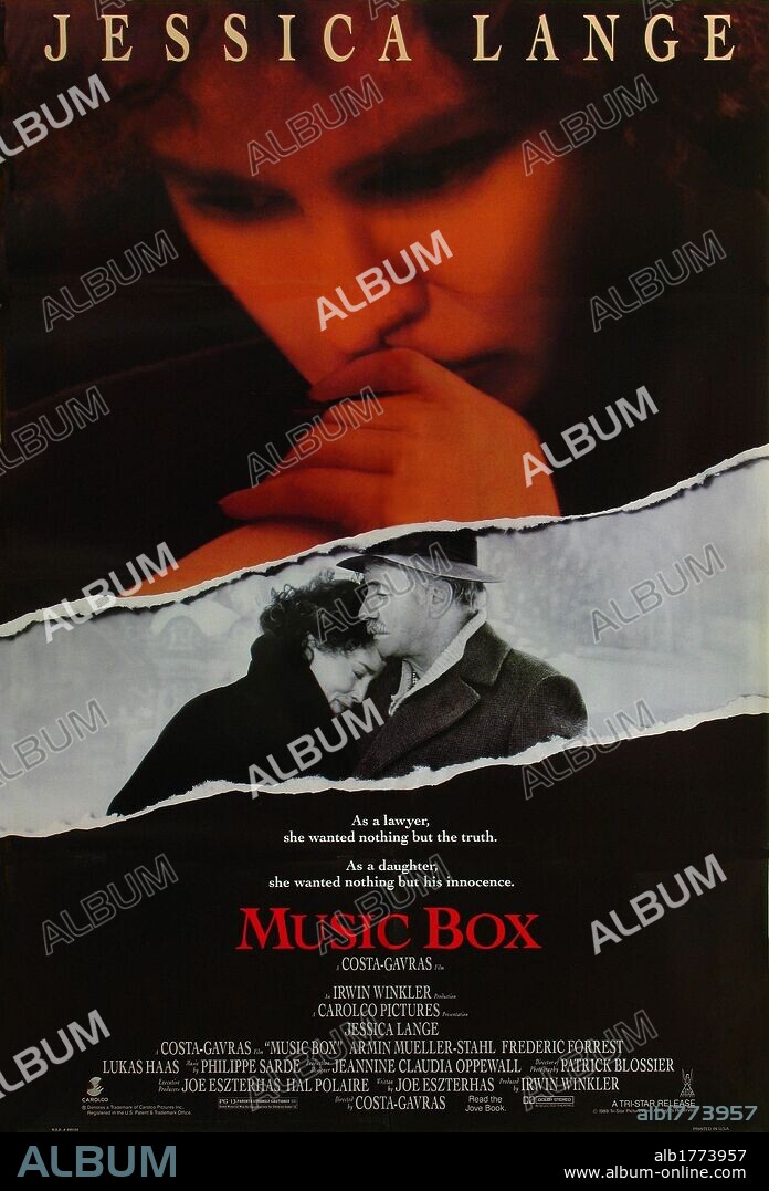 Poster de LA CAJA DE MÚSICA, 1989 (MUSIC BOX), dirigida por CONSTANTIN COSTA-GAVRAS. Copyright CAROLCO / TRI-STAR.