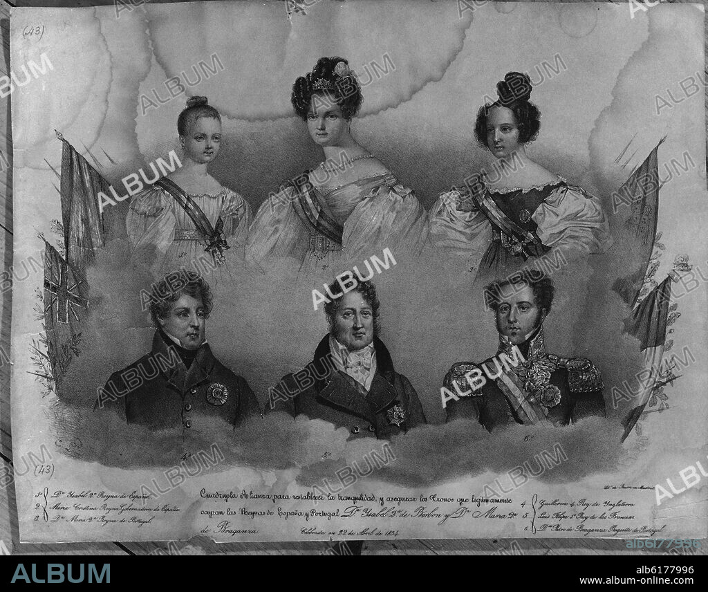 FAURE. CUADRUPLE ALIANZA - 22 DE ABRIL DE 1834 - GRABADO S XIX.