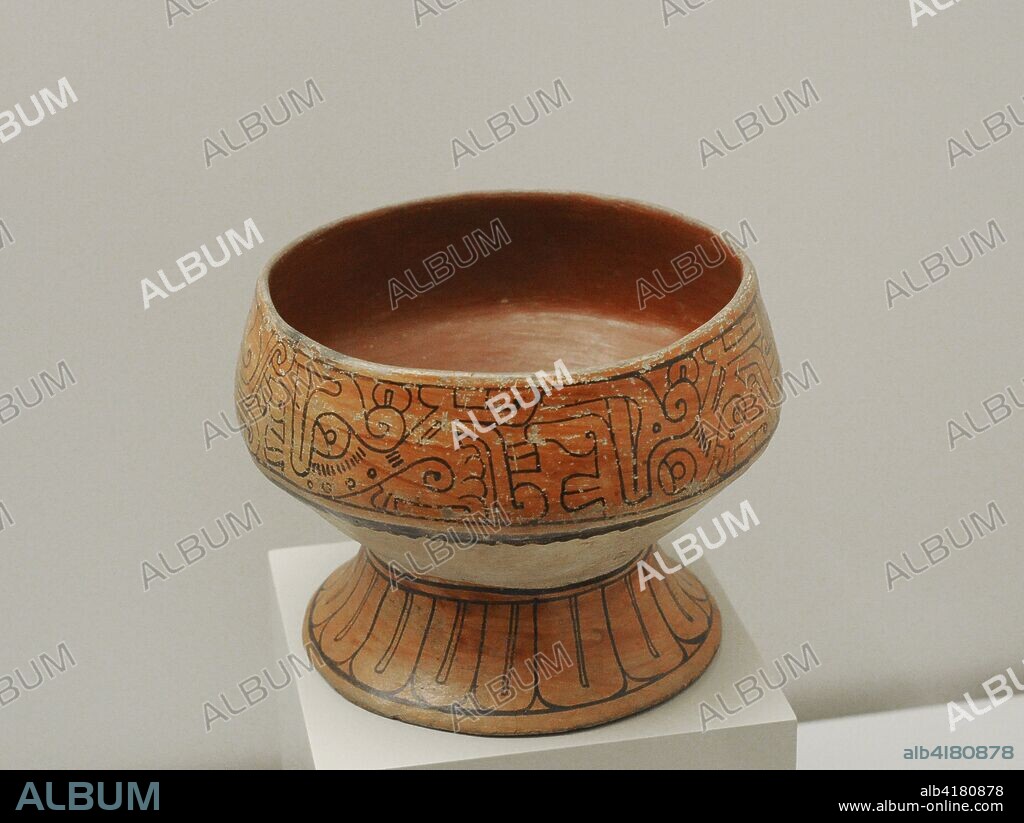 Copa con decoración esquemática y geométrica. Cerámica pintada. Estilo Mixteca-Puebla. Período Postclásico Tardío (1350-1500 d. C.). México. Museo de América. Madrid. España.
