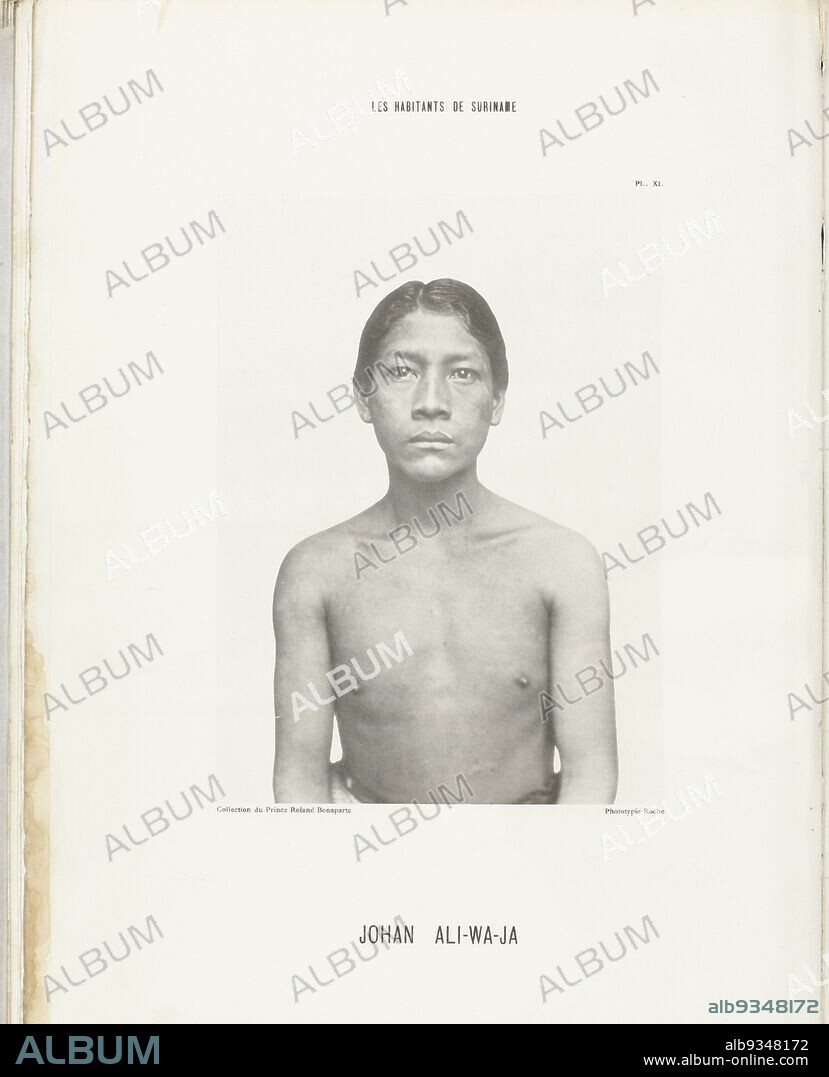 Portrait of Johan Ali-Wa-Ja, Portrait of Johan Ali-Wa-Ja, a Caribbean from Suriname, photographed at the International Colonial and Export Trade Exhibition, Amsterdam 1883., Friedrich Carel Hisgen (mentioned on object), Roche (mentioned on object), Amsterdam, 1883 - 1884, paper, collotype, height 237 mm × width 173 mm.