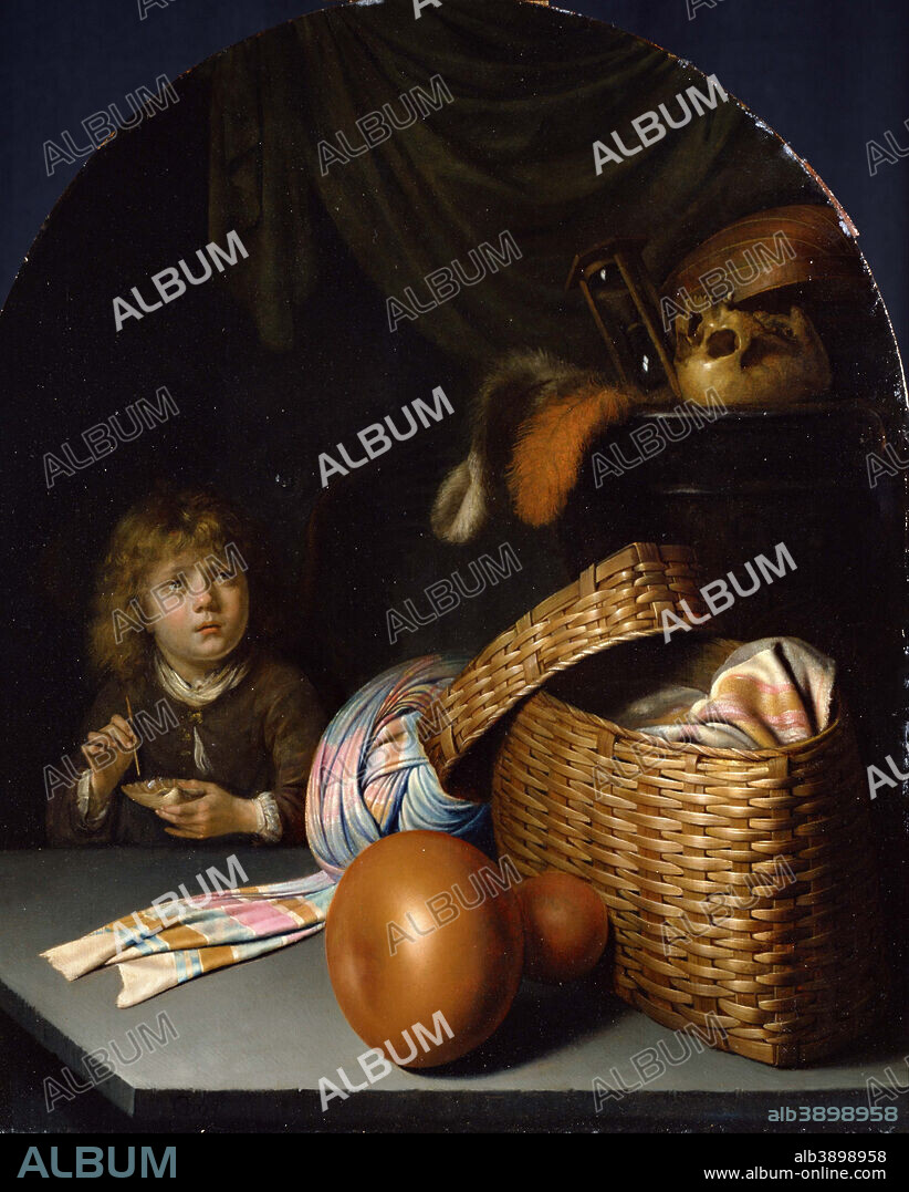 GERRIT DOU. Still Life with a Boy Blowing Soap-bubbles. Date/Period: Ca. 1635-36. Painting. Oil on panel oil on panel. Height: 480 mm (18.89 in); Width: 397 mm (15.62 in).