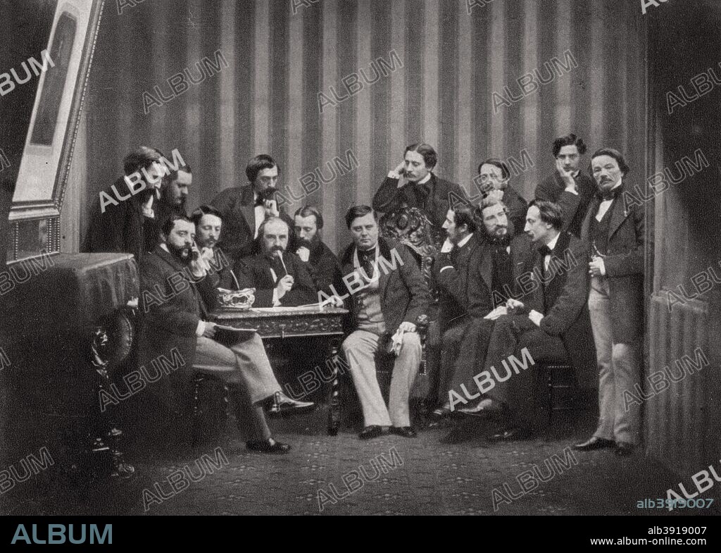 Count Walewski, French statesman, 1860. Count Alexandre Joseph Colonna-Walewski (1810-1868) pictured with officials of the French Ministry of Foreign Affairs. Walewski was the son of Napoleon I and his mistress, Countess Maria Walewski. He served as French Foreign Minister from 1855 until 1860. A photograph from Album de Photographies dans L'Intimite de Personnages Illustres, 1855-1915, 7th album, Editions MD, Paris.