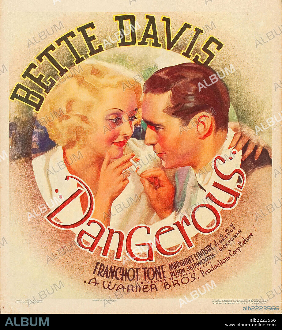 Plakat zu DANGEROUS, 1935, unter der Regie von ALFRED E. GREEN. Copyright WARNER BROTHERS.