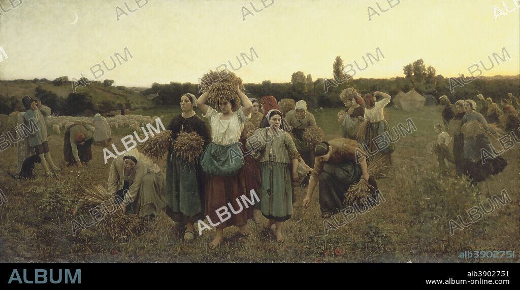 JULES BRETON. Le Rappel des glaneuses Calling in the Gleaners. Date/Period: 1859. Painting. Oil on canvas. Height: 900 mm (35.43 in); Width: 1,760 mm (69.29 in).