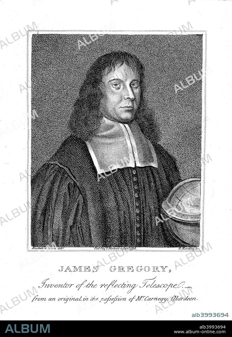 James Gregory, 17th century Scottish mathematician and astronomer. In 1663 Gregory (1638-1675) published Optica Promota describing his design for a reflecting telescope, an example of which was constructed by Robert Hooke. He was a supporter of the theories of Isaac Newton, with whom he corresponded.
