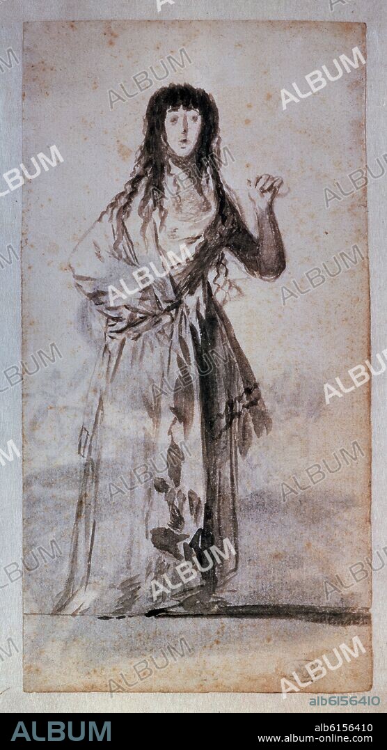 FRANCISCO DE GOYA. LA DUQUESA DE ALBA - ALBUM DE SANLUCAR-ALBUM A 1796-1797 - AGUADA DE TINTA CHINA - 171x88 mm.