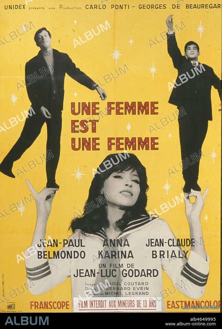 Affiche du film de Jean-Luc GODARD: 'Une femme est une femme', 1961. Avec Anna KARINA, Jean-Paul BELMONDO et Jean-Claude BRIALY. Coll. Kharbine Tapabor.