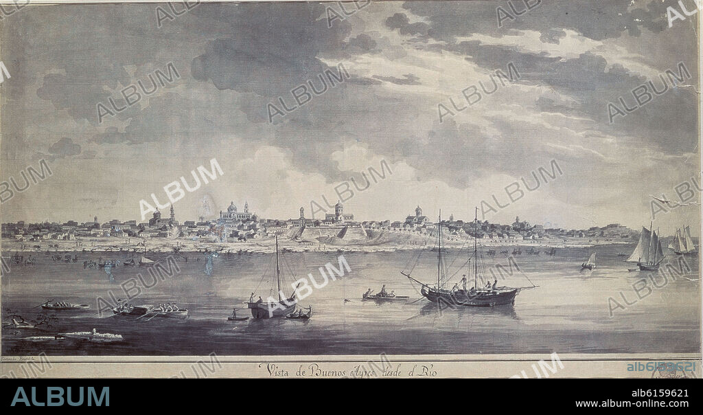 FERNANDO BRAMBILA. BUENOS AIRES DESDE EL RIO DE LA PLATA - SIGLO XVIII - EXPEDICION MALASPINA.
