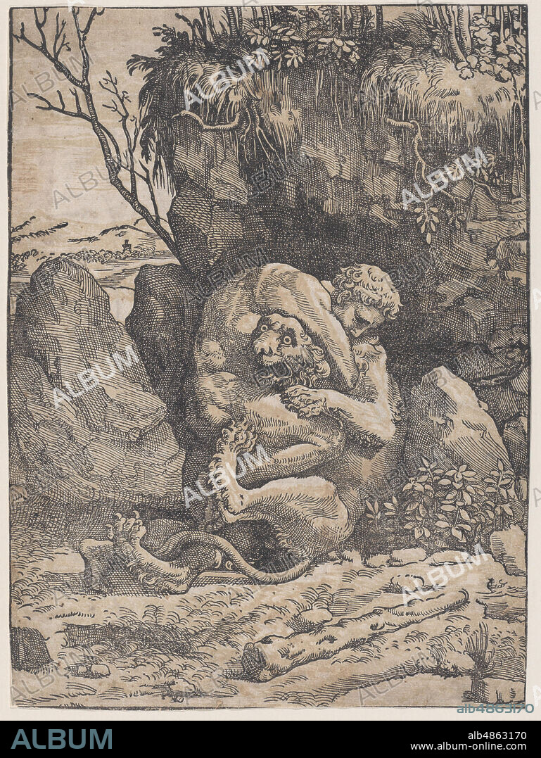UGO DA CARPI. Hercules and the Nemean Lion, ca. 1517-18.