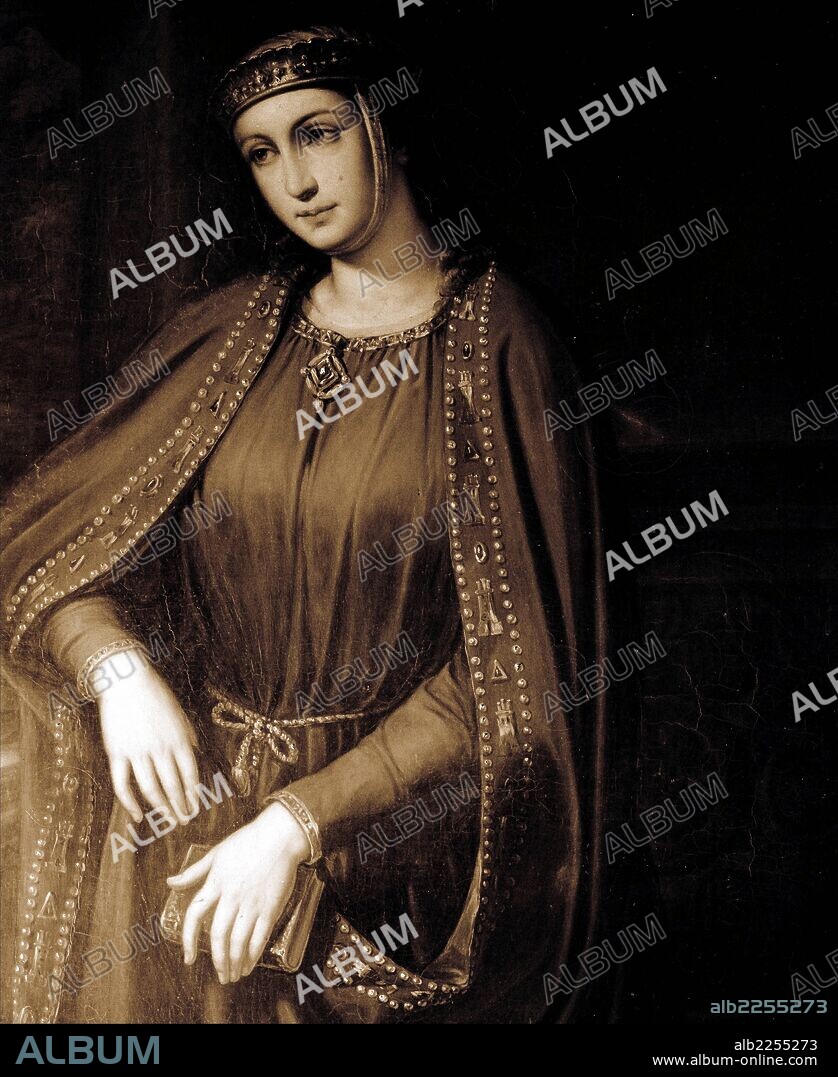 BERENGUELA , DOÑA. REINA DE LEON Y CASTILLA. ESPOSA DE ALFONSO IX DE LEON. OLEO DE FRANCISCO PRAT ( DETALLE).