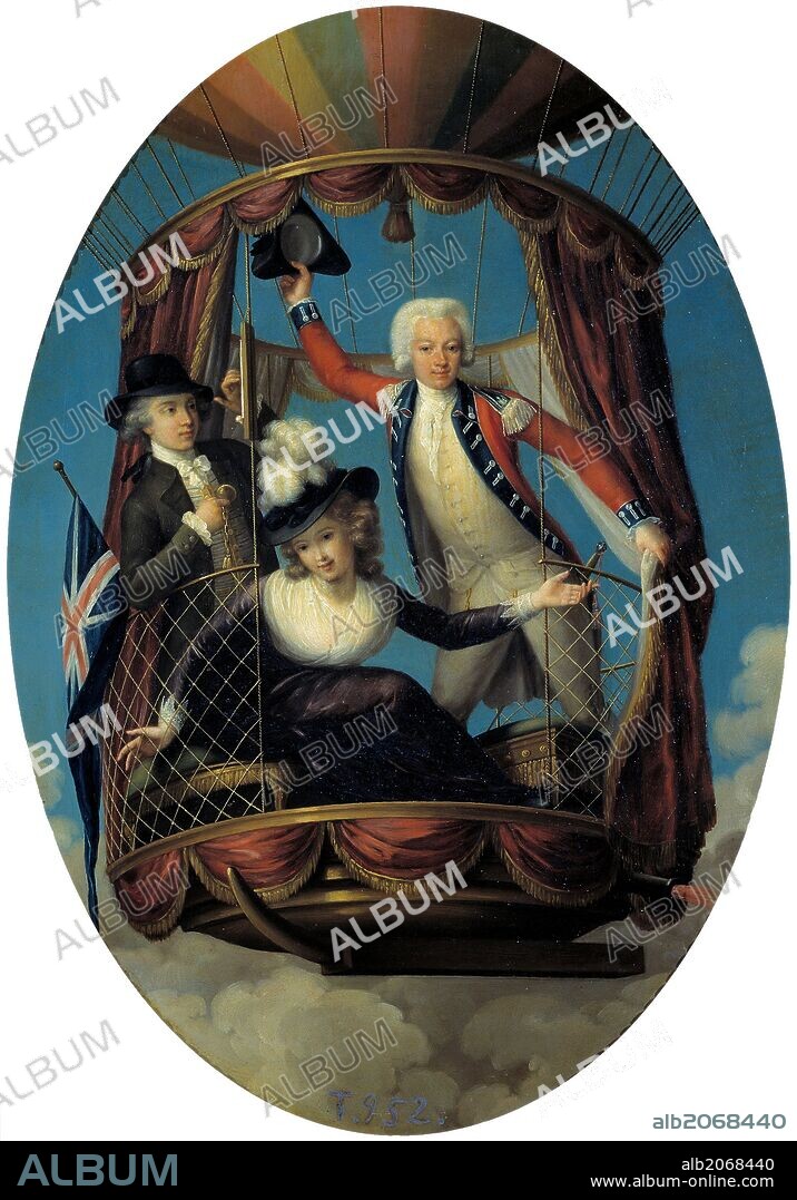 JOHN FRANCIS RIGAUD. John-Francis Rigaud / 'Los tres viajeros aéreos favoritos', Hacia 1785, Escuela Inglesa, Óleo sobre Lámina de cobre, 36 cm x 31 cm, P02598.