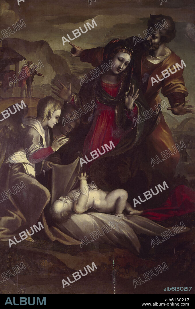 ALONSO BERRUGUETE (1488-1561). 'Nacimiento de Jesús y adoración de los ángeles', 1526-1532, Óleo sobre tabla, 144 x 100 cm, CE0271/002.