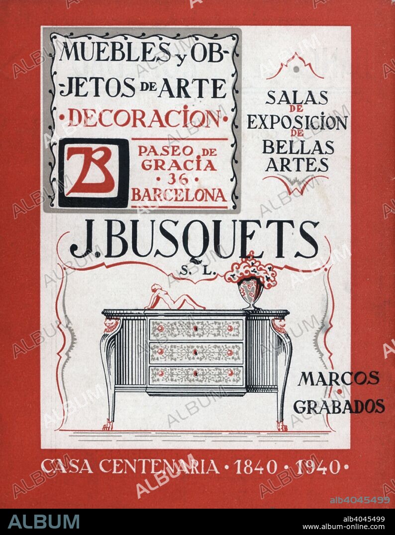 Publicidad de Muebles y objetos de decoración J. Busquets. Barcelona, año 1942.
