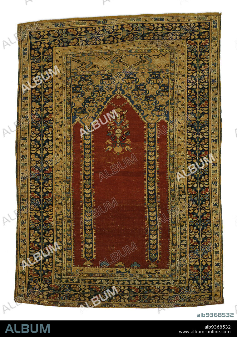 Two-column Kula Prayer Carpet (seccade), Turkish, Ottoman period, 12811924, early 19th century, Wool, Kula, Manisa province, Anatolia, Turkey, Asia, Coverings & hangings, textiles, 64 x 45 in. (162.6 x 114.3 cm).