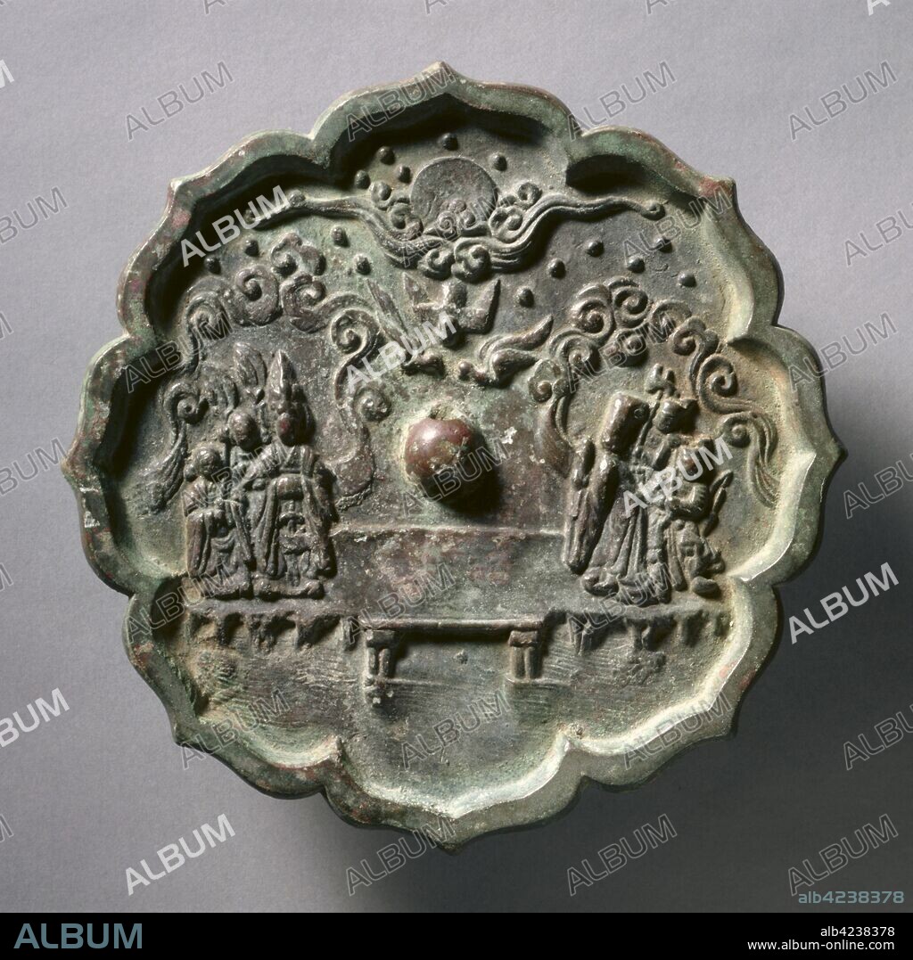 Octafoil Mirror with Legend of Herdboy and Weaver Maid, mid 10th-late 13th century. China, Song dynasty (960-1279). Bronze; diameter: 17.8 cm (7 in.); overall: 1.1 cm (7/16 in.); rim: 0.7 cm (1/4 in.).