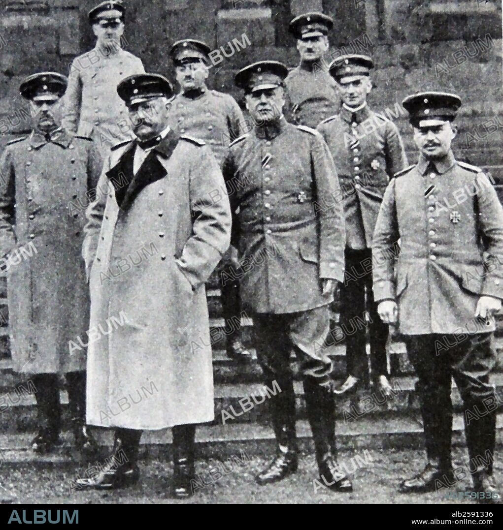 Photograph of Paul Von Hindenburg (1847 - 1934) and the German General staff. Dated 1914.