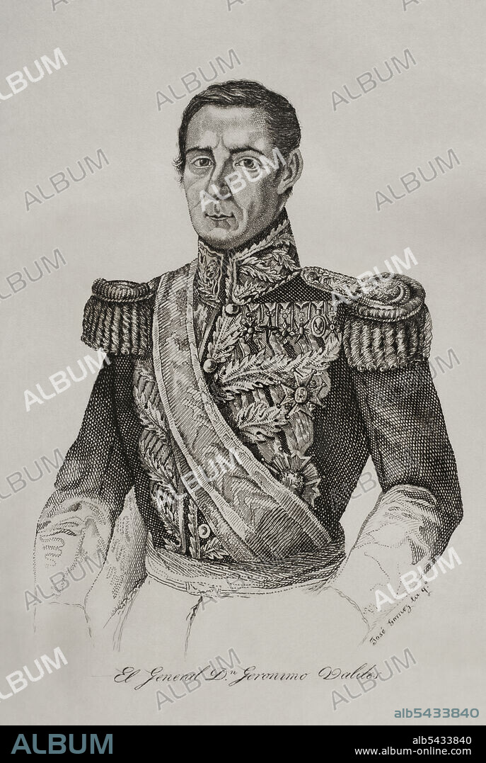 JOSÉ GÓMEZ. 19TH CENTURY-SPANISH ENGRAVER.. Jerónimo Valdés y Sierra (1784-1855). 1st count of Torata and count of Villarin. Spanish general. Portrait. Engraving by José Gómez. Panorama Español, Crónica Contemporánea. Volume III. Madrid, 1845.
