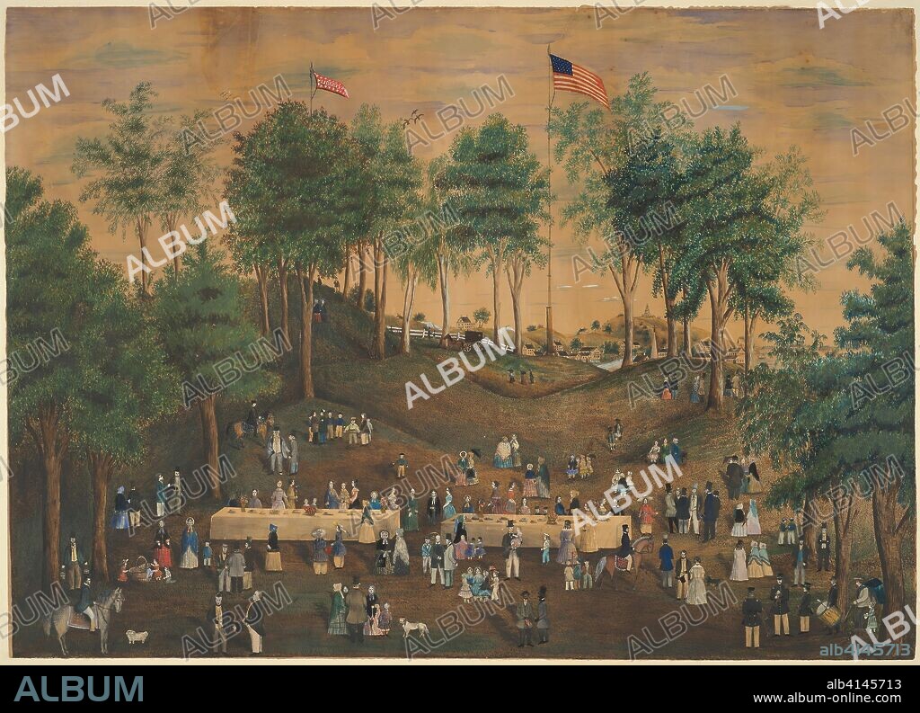 Anti-Slavery Picnic at Weymouth Landing, Massachusetts. Susan Torrey Merritt; American, 1826-1879. Date: 1840-1850. Dimensions: 660 x 914 mm. Watercolor, gouache, and collage on paper. Origin: United States.
