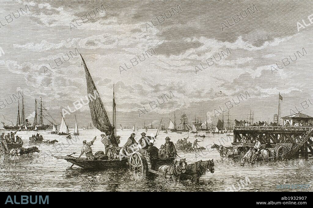 ARGENTINA. BUENOS AIRES. Desembarco de pasajeros en el RIO DE LA PLATA. Grabado de Barbant para "La Ilustración", año 1887.