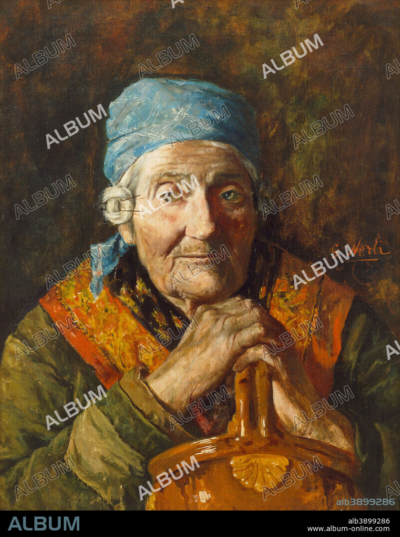 GIROLAMO NERLI. An old woman (study). Date/Period: Early 1880s. Painting. Oil on canvas. Height: 492 mm (19.37 in); Width: 394 mm (15.51 in).