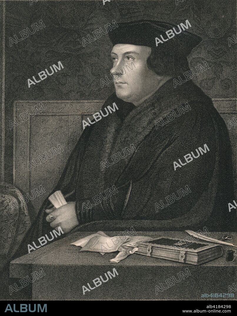'Thomas Cromwell, Earl of Essex', (mid 19th century). Portrait of English statesman Thomas Cromwell, 1st Earl of Essex (c1485-1540), King Henry VIII of England's chief minister. 'From the original of Holbein, in the collection of Sir Thomas Constable, Bart'. [John Tallis & Company, London & New York].