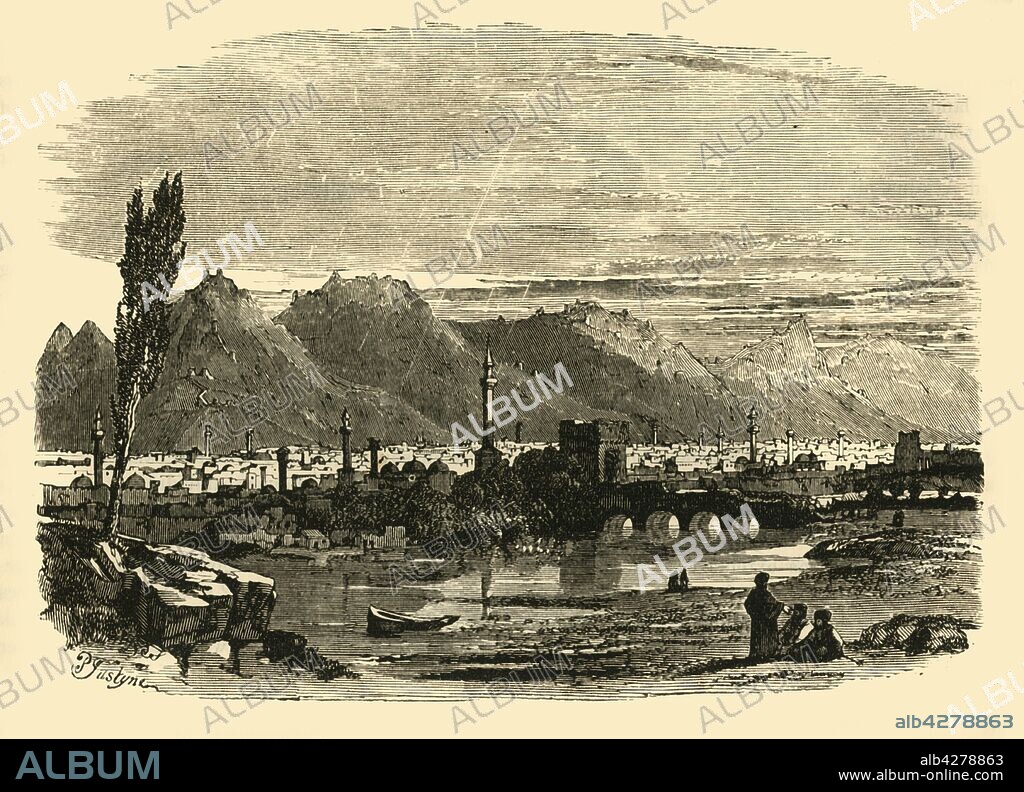 'Antioch in Syria', 1890. Antioch, ancient Greek city on the Orontes River, founded in late 4th century BC by Seleucus I Nicator, a general of Alexander the Great. Antioch was the capital of the Seleucid Empire until 63 BC.  From "Cassell's Illustrated Universal History, Vol. I - Early and Greek History", by Edmund Ollier. [Cassell and Company, Limited, London, Paris and Melbourne, 1890].
