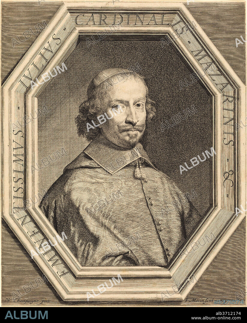JEAN MORIN AFTER PHILIPPE DE CHAMPAIGNE. Cardinal Mazarin. Dimensions: sheet (trimmed to plate mark): 29.9 x 24 cm (11 3/4 x 9 7/16 in.). Medium: etching, engraving, and stippling on laid paper.