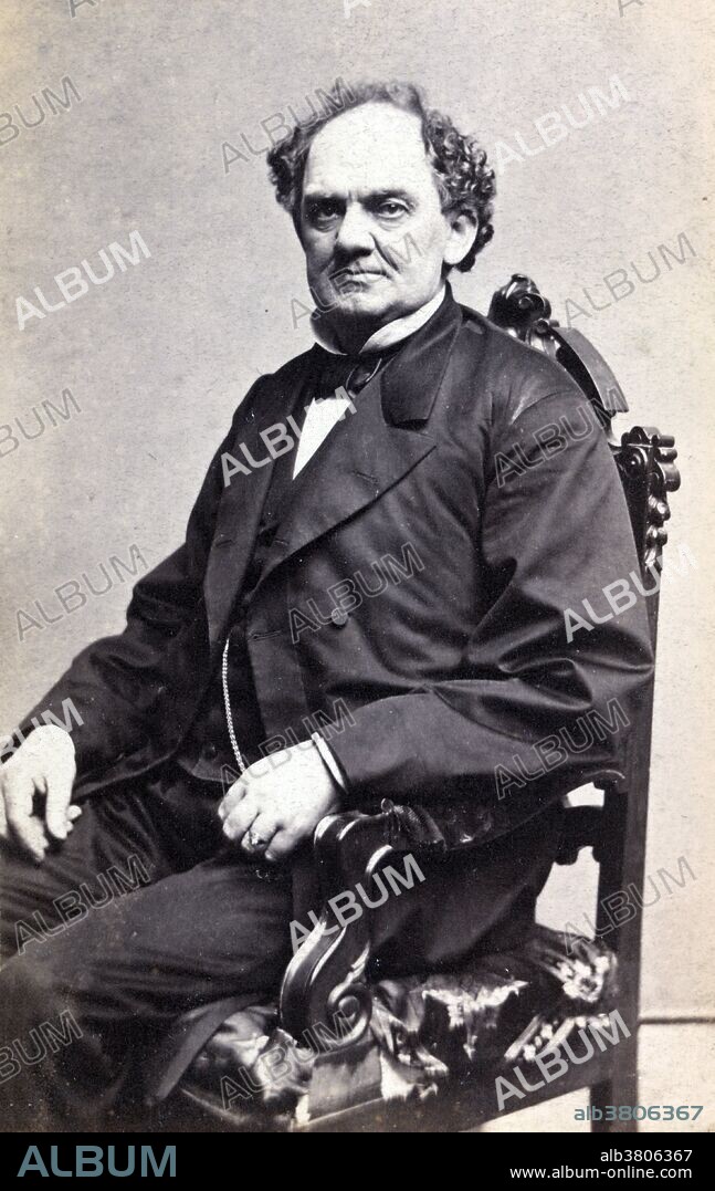 Phineas Taylor "P. T." Barnum (July 5, 1810 - April 7, 1891) was an American politician, showman, and businessman remembered for promoting celebrated hoaxes and for founding the Barnum & Bailey Circus. He was also an author, publisher, and philanthropist. He purchased Scudder's American Museum, at Broadway and Ann Street, NYC, in 1841. Renamed "Barnum's American Museum," he upgraded the building, added exhibits, and it became a popular showplace. A changing series of live acts and curiosities, including albinos, giants, midgets, jugglers, magicians, exotic women, detailed models of cities and famous battles, and, eventually, a menagerie of animals were added to the exhibits of stuffed animals. He did not enter the circus business until he was 60 years old. In 1870, he established "P. T. Barnum's Grand Traveling Museum, Menagerie, Caravan & Hippodrome," a traveling circus, menagerie and museum of freaks. In 1881 merger with James Bailey and soon the name was shortned to "Barnum & Bailey Circus," which toured the world. Barnum suffered a stroke in 1890 during a performance and died on April 7, 1891, at the age of 80.