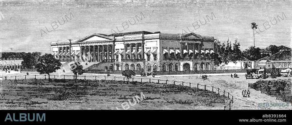 C. B. LOW. 'Town Hall, Bombay; Bombay and the Malabar Coast', 1875. [Building in what is now Mumbai, India, designed by Colonel Thomas Cowper of the Bombay Engineers, completed in 1833]. From, 'Illustrated Travels' by H.W. Bates. [Cassell, Petter, and Galpin, c1880, London] Belle Sauvage Works.London E.C.