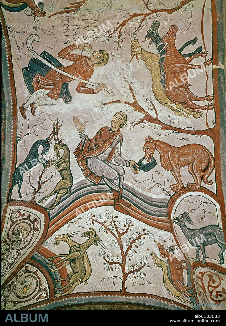 PANTEON REAL - PINTURAS ROMANICAS - FINALES DEL SIGLO XI PRINCIPIOS DEL XII - ANUNCIACION A LOS PASTORES - ROMANICO ESPAÑOL.