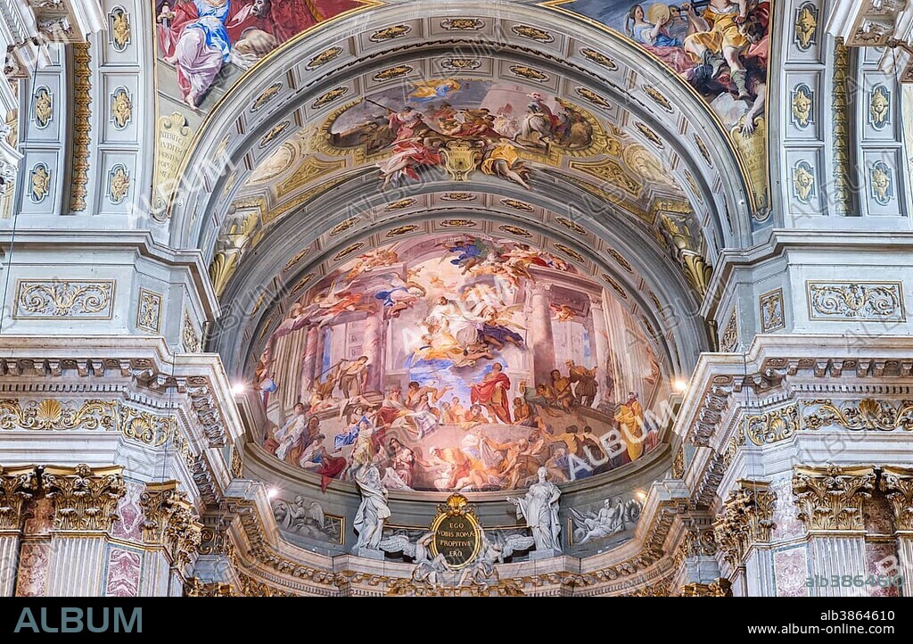 Baroque trompe l'œil apse fresco, Apotheosis of St. Ignatius, the Glorification of St. Ignatius, by Andrea Pozzo, Church of Sant'Ignazio di Loyola, Rome, Italy, Europe.