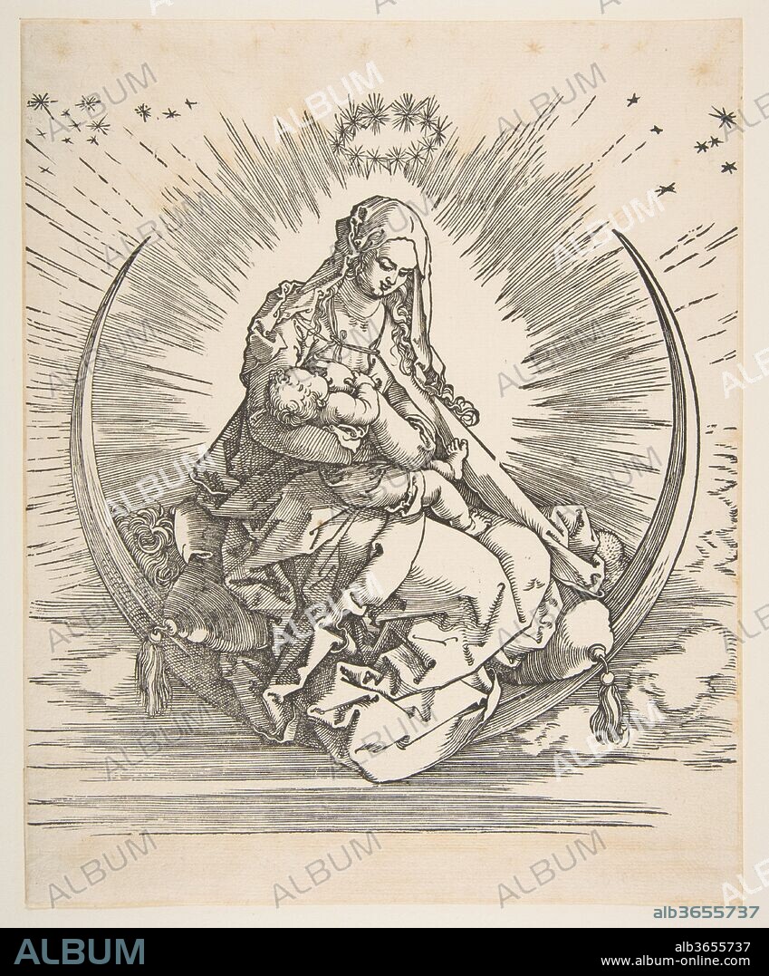 ALBRECHT DÜRER. The Madonna on the Crescent, Frontispiece to The Life of the Virgin. Artist: Albrecht Dürer (German, Nuremberg 1471-1528 Nuremberg). Dimensions: sheet: 7 7/8 x 7 1/2 in. (19.9 x 19.1 cm). Date: ca. 1511.