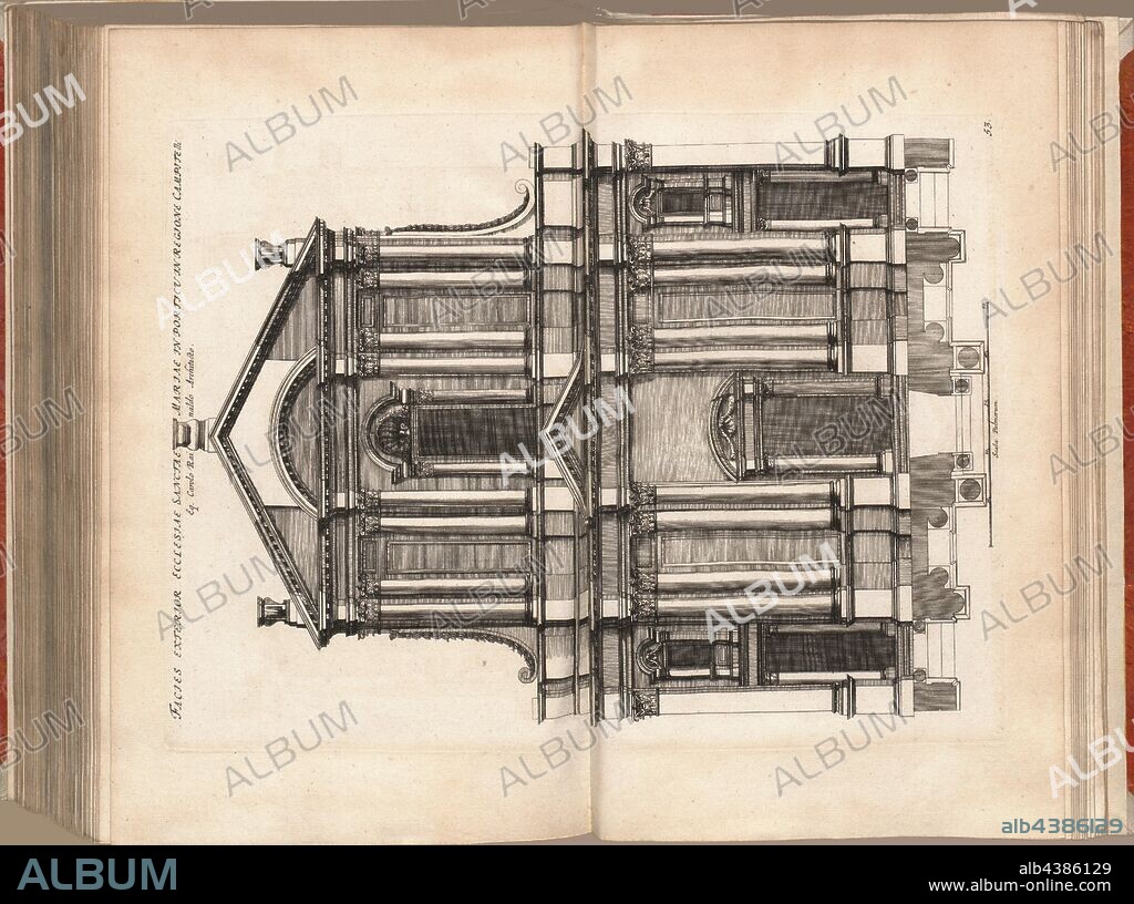 The exterior of the church of Santa Maria faces the porch region Campitelli, Church of Santa Maria in Campitelli in Rome, Fig. 109, 53, after p. 94, Offizin Endter Nürnberg (imp.), 1775, Joachim von Sandrart:Teutsche Academie der Bau- Bildhauer- und Maler-Kunst: worinn die Regeln und Lehrsätze dieser Künste gegeben, nicht weniger zu mehrerer Erläuterung die besten Exempel der alten und neuen Künstler in Kupfer beygefüget worden, wie solche in Rom auf das genaueste abgezeichnet sind: nebst den Lebensbeschreibungen der besten griechischen, römischen und neuen Künstler, ingleichen der Anzeige ihrer vornehmsten Werke. Nürnberg: verlegt in der Johann Andreas Endterischen Handlung, 1768-1775.