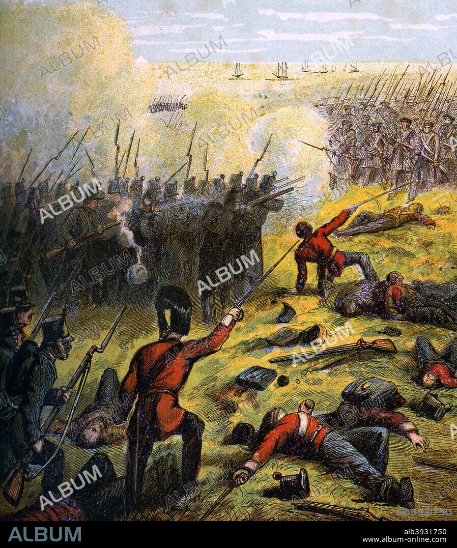 'The Siege of Sebastopol', 1854-1855 (c1850s). During the Crimean War (Russo-Turkish War) 1853-1856, Russian troops were besieged by the British and French at Sevastopol  (Sebastopol) from 17 October 1854 to 8-9 September 1855. The city finally fell and the Russians blew up the forts and magazines before they marched out on 11 September.  Colour plate taken from the book Pictures of English History, George Routledge And Sons, (London, New York, c1850).