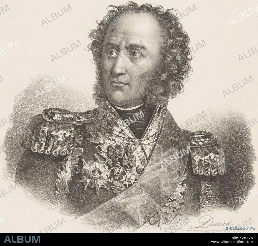 Portrait of Marshal Guillaume-Marie-Anne Brune, Jules David (1808-1892), 1824 - 1852, print maker: Jules David (1808-1892), (mentioned on object), printer: François Jean Villain, (mentioned on object), publisher: François Jean Villain, (mentioned on object), Paris, 1824 - 1852, paper, h 503 mm × w 358 mm.